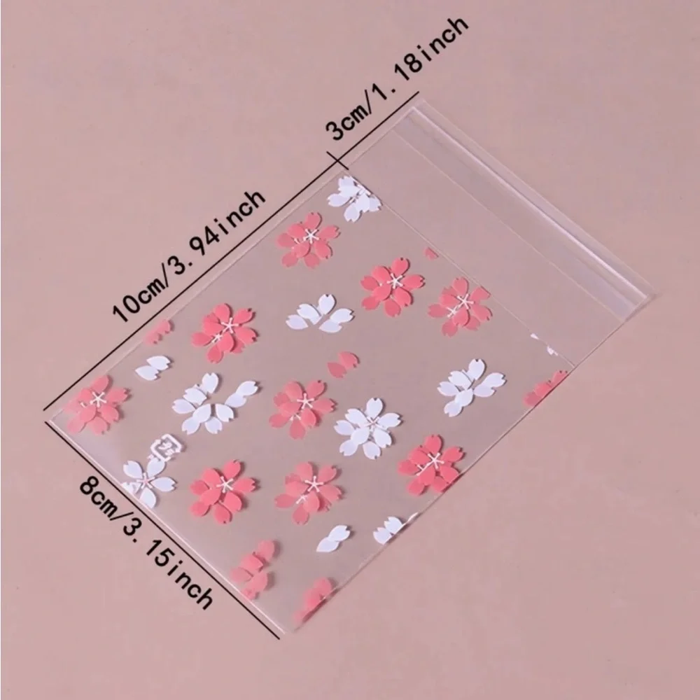 Floral Clear Plastic Small Bags - Pink and White (50 pack)